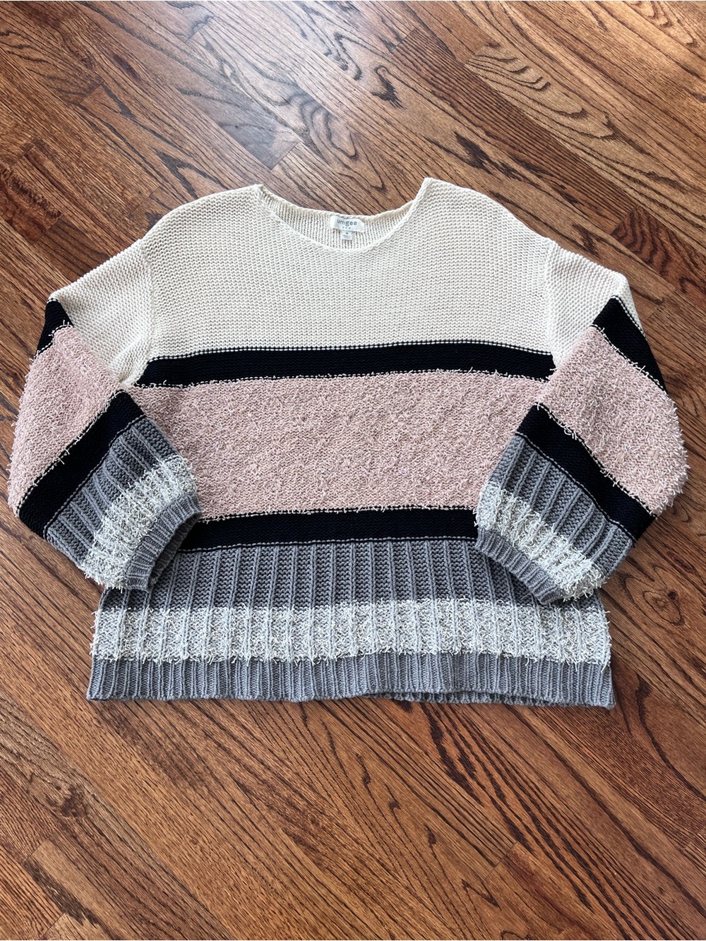 Umgee Colorblock Striped Textured Knit Oversized Sweater Size M